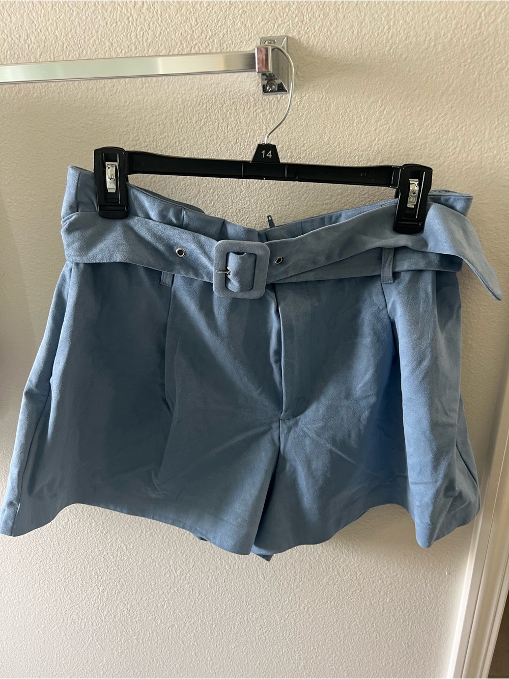 Zara Dusty Blue High-Waist Paperbag Shorts with Belt